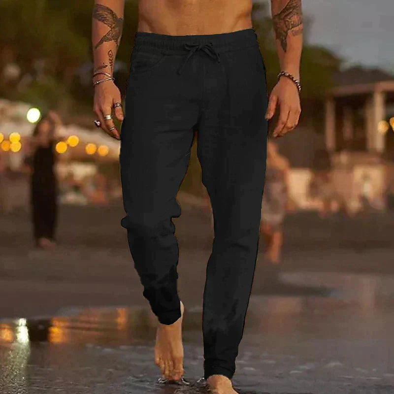 Men’s Lightweight Beach Joggers | Drawstring Linen-Blend Pants | Relaxed Summer Fit