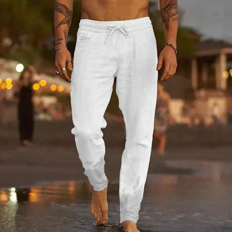 Men’s Lightweight Beach Joggers | Drawstring Linen-Blend Pants | Relaxed Summer Fit
