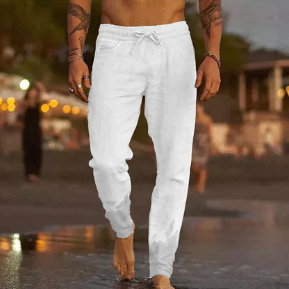Men’s Lightweight Beach Joggers | Drawstring Linen-Blend Pants | Relaxed Summer Fit