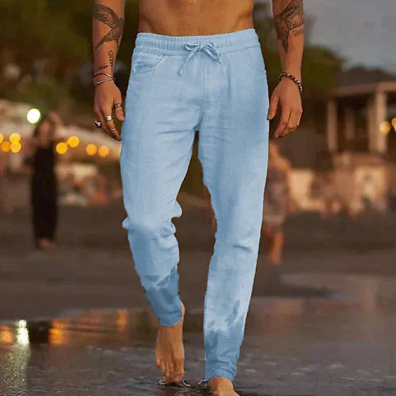 Men’s Lightweight Beach Joggers | Drawstring Linen-Blend Pants | Relaxed Summer Fit