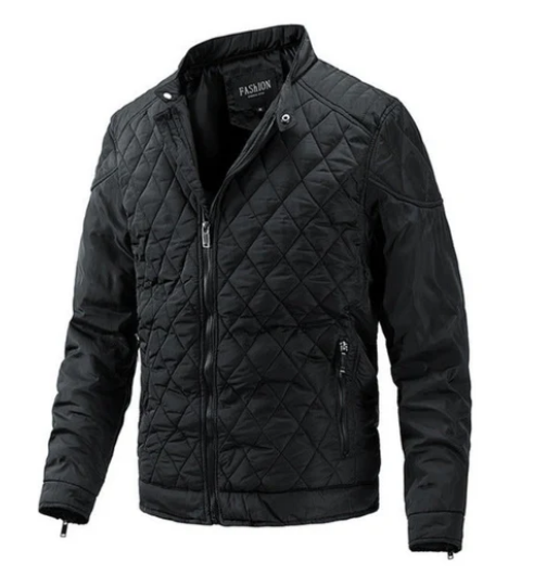 Men’s Diamond Quilted Jacket | Lightweight Padded Outerwear | Zip-Up Stand Collar