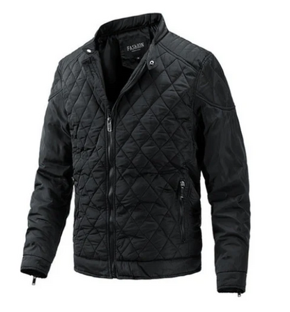 Men’s Diamond Quilted Jacket | Lightweight Padded Outerwear | Zip-Up Stand Collar