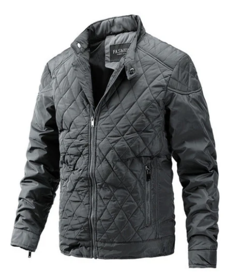 Men’s Diamond Quilted Jacket | Lightweight Padded Outerwear | Zip-Up Stand Collar