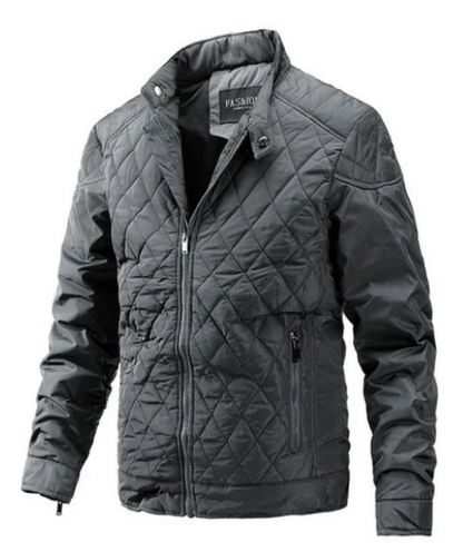 Men’s Diamond Quilted Jacket | Lightweight Padded Outerwear | Zip-Up Stand Collar
