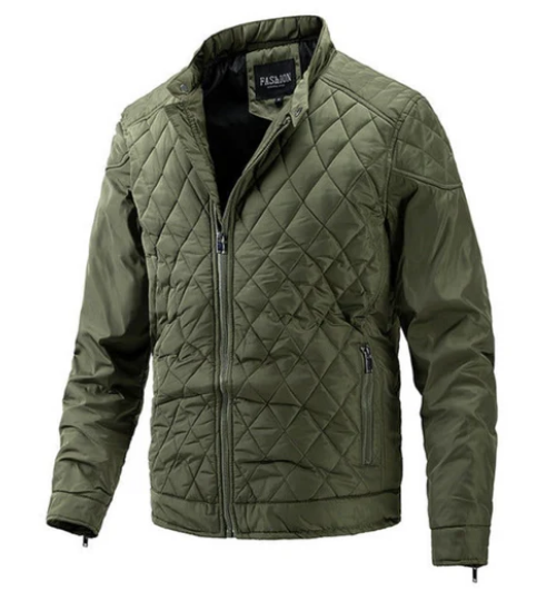 Men’s Diamond Quilted Jacket | Lightweight Padded Outerwear | Zip-Up Stand Collar