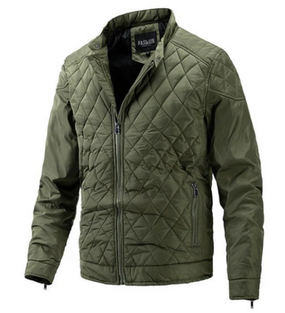 Men’s Diamond Quilted Jacket | Lightweight Padded Outerwear | Zip-Up Stand Collar