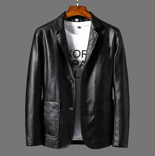 Men’s Faux Leather Blazer | Casual Tailored Look | Lightweight Vegan Outerwear