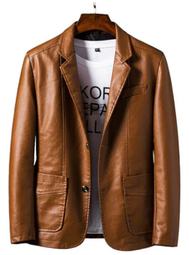 Men’s Faux Leather Blazer | Casual Tailored Look | Lightweight Vegan Outerwear