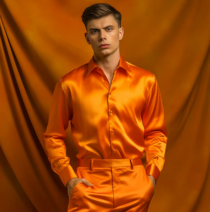 Men’s Satin Dress Shirt | Glossy Finish | Slim-Fit Formal Button-Up