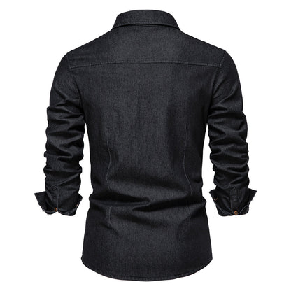 Men’s Denim Shirt | Long Sleeve Casual Button-Up | Western-Inspired