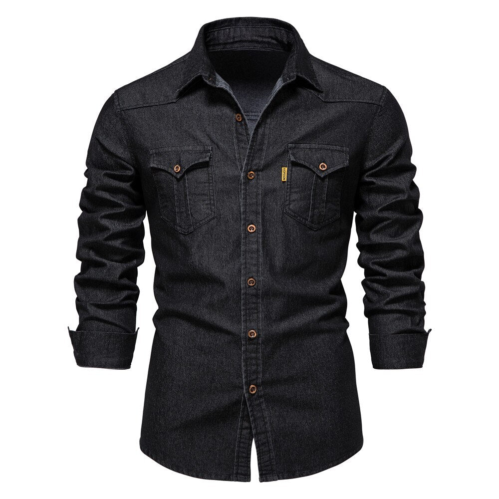 Men’s Denim Shirt | Long Sleeve Casual Button-Up | Western-Inspired