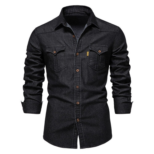 Men’s Denim Shirt | Long Sleeve Casual Button-Up | Western-Inspired