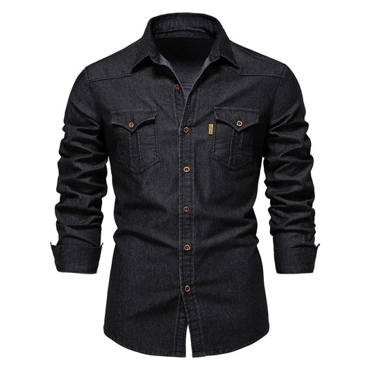 Men’s Denim Shirt | Long Sleeve Casual Button-Up | Western-Inspired