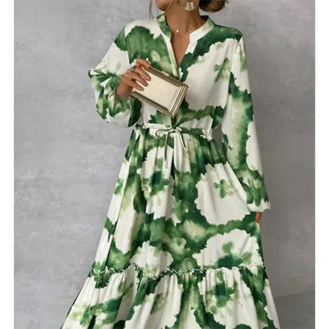 Tie-Dye Tiered Maxi Dress | Long Sleeve & Self-Tie Waist | Lightweight Boho Silhouette