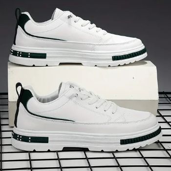 Men’s White Sneakers | Leather Trim Casual Trainers