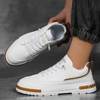 Men’s White Sneakers | Leather Trim Casual Trainers