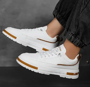 Men’s White Sneakers | Leather Trim Casual Trainers