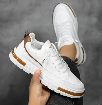 Men’s White Sneakers | Leather Trim Casual Trainers