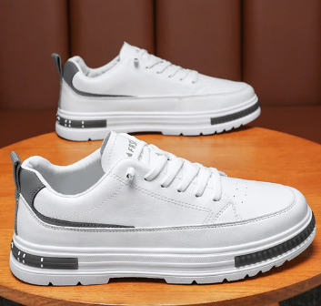 Men’s White Sneakers | Leather Trim Casual Trainers