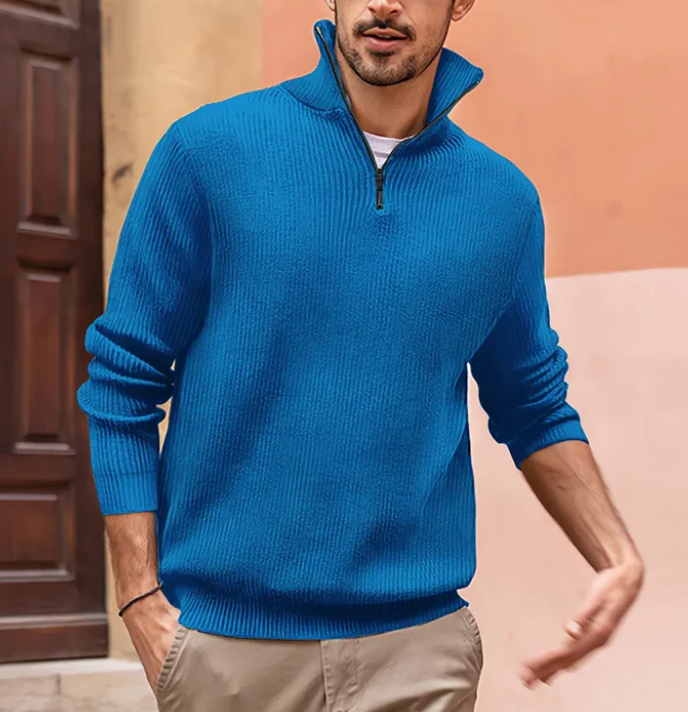 Ribbed Quarter-Zip Pullover | Textured Knit Sweater for Transitional Weather