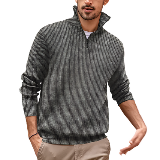 Ribbed Quarter-Zip Pullover | Textured Knit Sweater for Transitional Weather