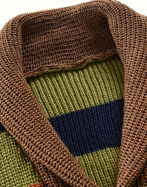 Men’s Multicolour Knit Cardigan | Retro Striped Button-Up Sweater | Fall Layering Essential