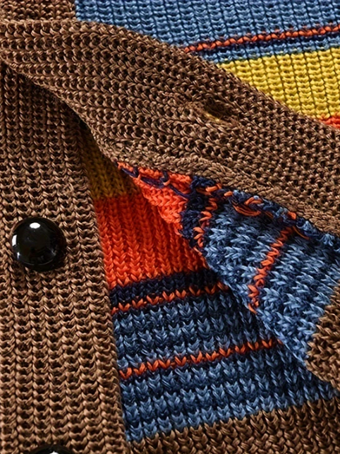 Men’s Multicolour Knit Cardigan | Retro Striped Button-Up Sweater | Fall Layering Essential