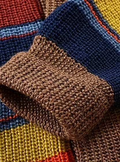 Men’s Multicolour Knit Cardigan | Retro Striped Button-Up Sweater | Fall Layering Essential