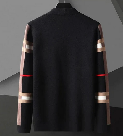 Men’s Knit Cardigan | Open Front | Striped Sleeve Detail
