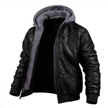 Men’s Faux Leather Jacket with Fleece Hoodie Insert | Dual-Layer Streetwear | Fall-Winter Outerwear