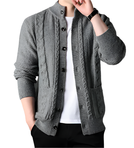Men’s Cable Knit Button-Up Cardigan | Midweight Texture | Shawl Collar Layer