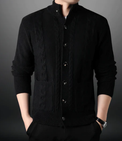 Men’s Cable Knit Button-Up Cardigan | Midweight Texture | Shawl Collar Layer