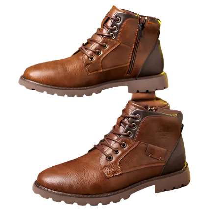 Men’s Leather Lace-Up Boots | Ankle Height | Rugged Sole Outdoor Grip