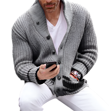 Men’s Chunky Knit Shawl Cardigan | Ribbed Texture | Button-Up Midweight Layer