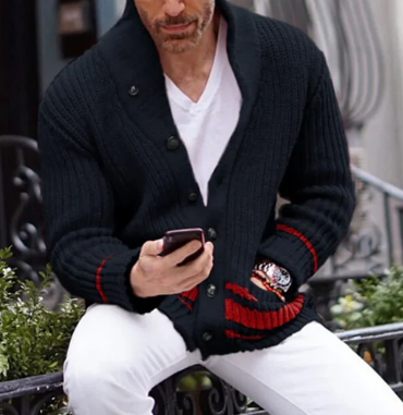 Men’s Chunky Knit Shawl Cardigan | Ribbed Texture | Button-Up Midweight Layer