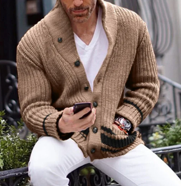 Men’s Chunky Knit Shawl Cardigan | Ribbed Texture | Button-Up Midweight Layer