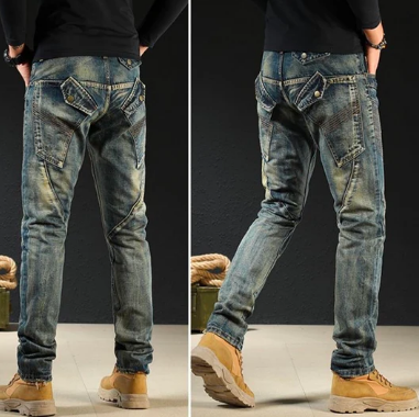 Men’s Slim Fit Distressed Jeans | Faded Wash Denim | Streetwear-Inspired Style