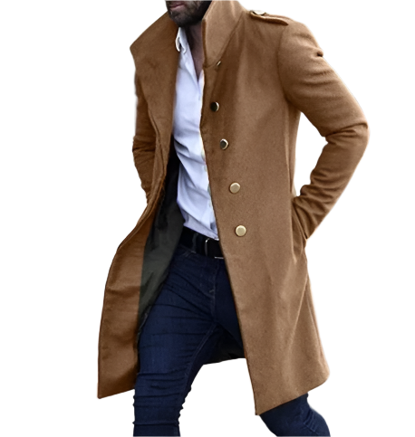 Men’s Wool-Blend Overcoat | Single-Breasted Long Jacket | Classic Winter Outerwear