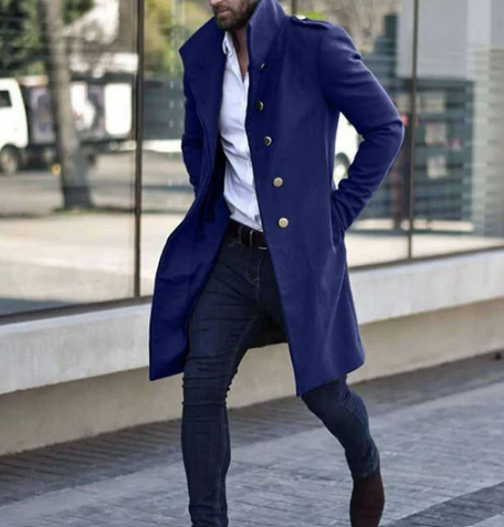 Men’s Wool-Blend Overcoat | Single-Breasted Long Jacket | Classic Winter Outerwear