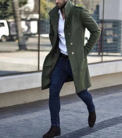 Men’s Wool-Blend Overcoat | Single-Breasted Long Jacket | Classic Winter Outerwear