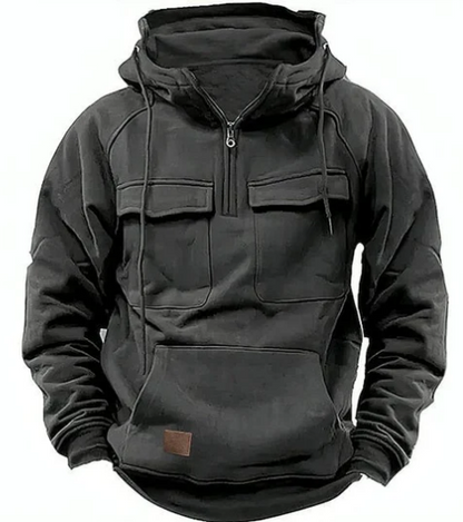 Men’s Tactical Pullover Hoodie | Utility Chest Pockets | Fleece-Lined Streetwear