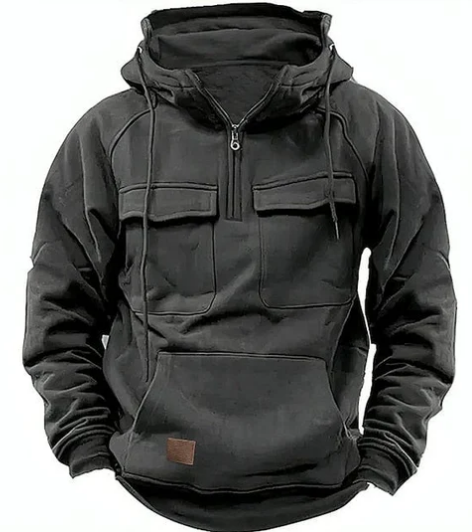 Men’s Tactical Pullover Hoodie | Utility Chest Pockets | Fleece-Lined Streetwear