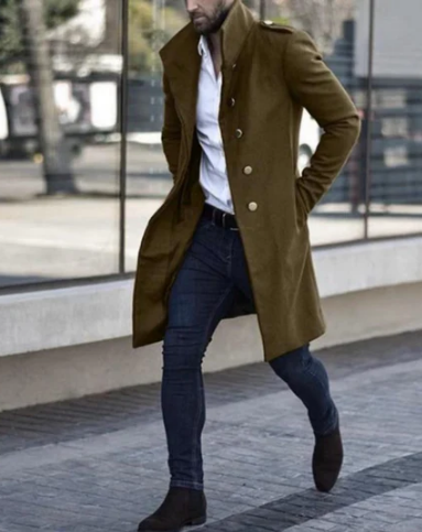 Men’s Wool-Blend Overcoat | Single-Breasted Long Jacket | Classic Winter Outerwear