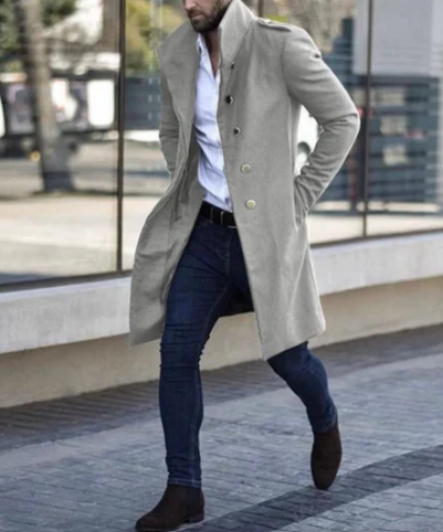 Men’s Wool-Blend Overcoat | Single-Breasted Long Jacket | Classic Winter Outerwear