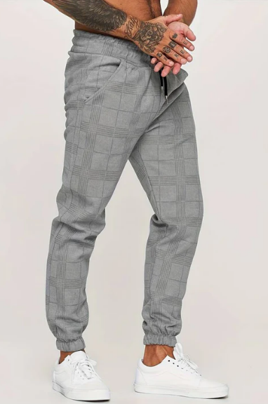 Men’s Plaid Jogger Pants | Drawstring Waist | Slim Fit Tapered Trousers