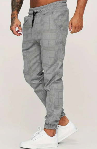Men’s Plaid Jogger Pants | Drawstring Waist | Slim Fit Tapered Trousers
