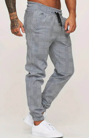 Men’s Plaid Jogger Pants | Drawstring Waist | Slim Fit Tapered Trousers