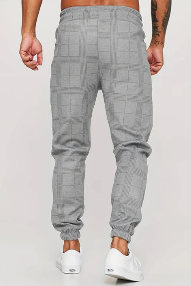Men’s Plaid Jogger Pants | Drawstring Waist | Slim Fit Tapered Trousers