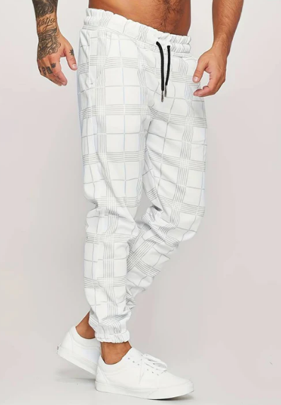 Men’s Plaid Jogger Pants | Drawstring Waist | Slim Fit Tapered Trousers