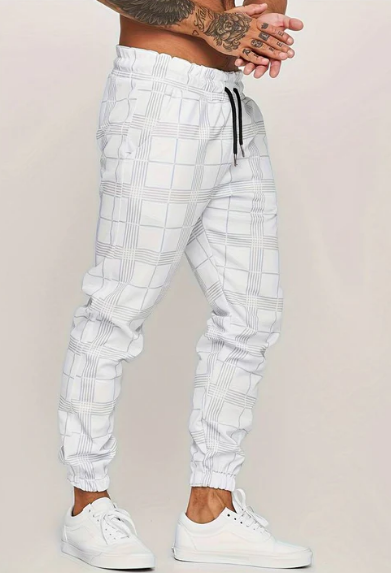 Men’s Plaid Jogger Pants | Drawstring Waist | Slim Fit Tapered Trousers